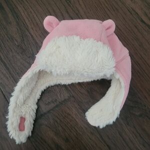 GAP Pink and Cream Plush Earflap Hat for Kids